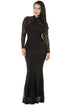 Sexy Black Knit Floral Mermaid Doll Maxi Dress